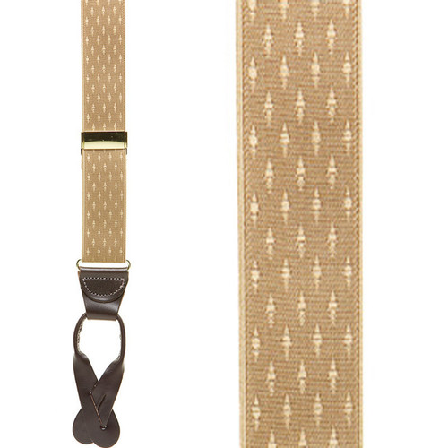 TAN Jacquard Petite Diamonds Button Suspenders | SuspenderStore