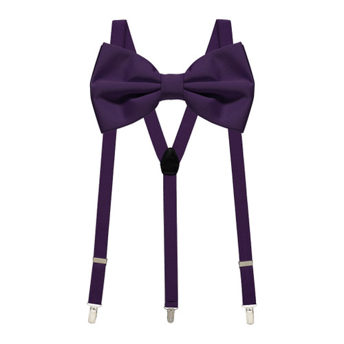 Kids to Adults Sizing Matching Plum Adjustable Suspender and Bow Tie Sets