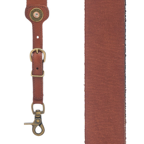 Brown Leather Gallus Suspenders - Western 12 Gauge with Trigger Snaps