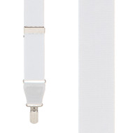 keusyoi Luxury Men's White Silk Suspenders Adjustable 6 Clips