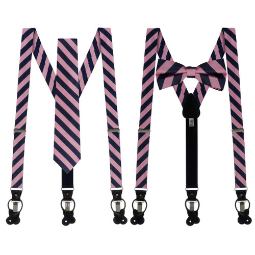 Tie and Suspender Sets - Pink & Navy Bold Stripe by Oxford Kent