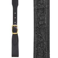 Hand Tooled 1.5-Inch Western Leather Acorn Suspenders - BELT LOOP - BLACK - Front View