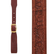 Hand Tooled 1.5-Inch Western Leather Acorn Suspenders - BELT LOOP - BROWN - Front View