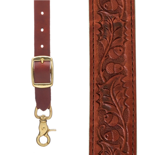 Hand Tooled Acorn Pattern Leather Suspenders With Trigger  display picture 1