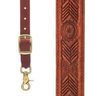 Hand Tooled 1.5-Inch Western Leather Southwest Suspenders in Brown - Front View