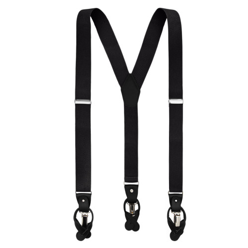 Solid Grey Black Suspenders For Men Elastic Y-Back Button & Clip-On Man'S Gray main image 1