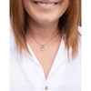 Soulku Aqua Chalcedony Alchemy necklace on models neck. 
