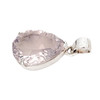 Side view of Lavender Quartz teardrop-shaped silver pendant. 