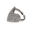 Sideview of Rhodium plated silver CZ heart adjustable ring.  