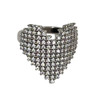 Sideview of Rhodium plated silver CZ heart adjustable ring.  