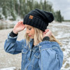 Solid Black Slouchy Beanie Knit Hat 