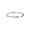 Backside of B. Tiff Unisson bangle bracelet with silver high polish finish. 
