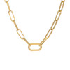 Jemma paperclip flat long adjustable 18k Gold plated chain necklace clasp view. 