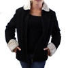 Black suede jacket front view. 