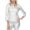 AZI Selena Metallic Silver Stretch Denim Jacket 