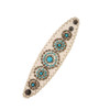 Beige leather beaded cuff bracelet with turquoise accents - open view. 