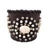 Chocolate brown leather beaded cuff bracelet.  Chocolate brown leather beaded cuff bracelet.