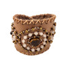 Brown leather beaded cuff bracelet.  Brown leather beaded cuff bracelet.