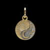 Gold-plated sun & moon disc pendant with CZ stones with black background. 