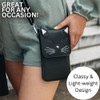 Fun cat crossbody phone carrier purse on a model. 