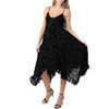 Angie Clothing - Black Burnout Velvet Midi Dress - front view