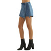 Denim Wrap Mini Skirt / Skort with Braided Detail - left side view