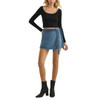 Denim Wrap Mini Skirt / Skort with Braided Detail - front model view