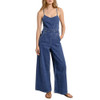 Molly Bracken - Lace Up Back Wide Leg Denim Jumpsuit 