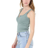 Angie Clothes - Notched Neck Rib Crop Tank Top - Sage Green - side view
