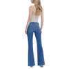 Flying Monkey - Mid Rise Welt Pocket Pin Tuck Flare Jeans - model back view