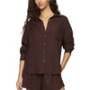 Z Supply Alfie Linen Blend Button Up Shirt - Chocolate Cherry 