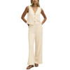 Z Supply Andre Wide Leg Pant - Whisper White - model view with Noelle Textured Tank Top
