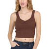 Angie Clothes - Pointelle Stripes Rib Knit Crop Tank - Brown