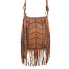 Crossbody leather fringe purse close-up. 