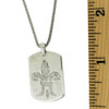 Sterling silver Fleur de Lis dog tag pendant with ruler.