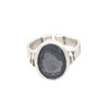 Gray oval crystal adjustable ring side view. 