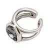 Smoky gray quality crystal adjustable silver-plated ring side view. 