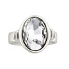 Oval silver-plated adjustable clear crystal ring. 