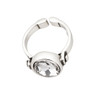 Oval silver-plated adjustable clear crystal ring side view. 