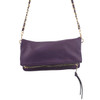 Dark plum shoulder purse with a chain shoulder strap, close-up picture. 