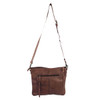 Brown leather Myra Bag Stratton Peak crossbody purse backside. 