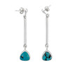 Long sterling silver Turquoise dangle earrings side view of posts. 