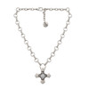 Iron cross clear crystal silver-plated necklace full necklace view. 