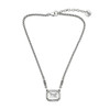 Large, clear, rectangular crystal and chain silver-plated necklace. 