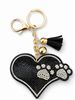 Black and silver rhinestone heart paw print keychain. 