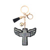 Rhinestone winged cross keychain. 