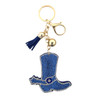 Blue rhinestone cowboy boot keychain. 
