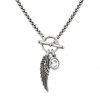 Silver-plated wing and clear crystal charm toggle necklace. 
