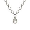 Large teardrop crystal silver-plated necklace close-up. 