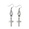 Cross with clear crystal dangle earrings. 